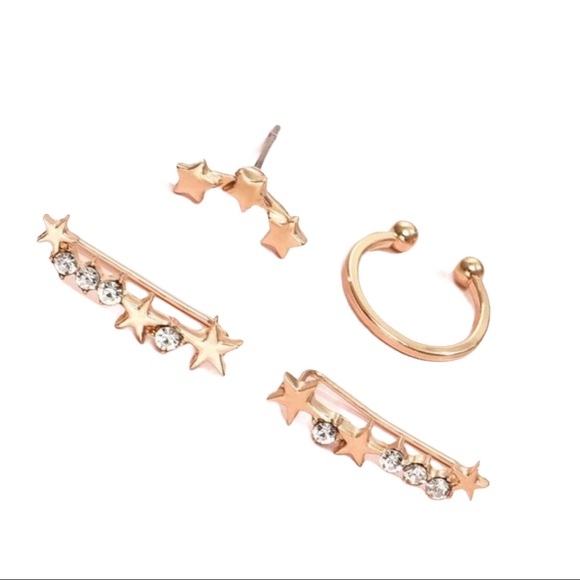 Statement earrings ear climbers gold star crystal - Picture 2 of 2